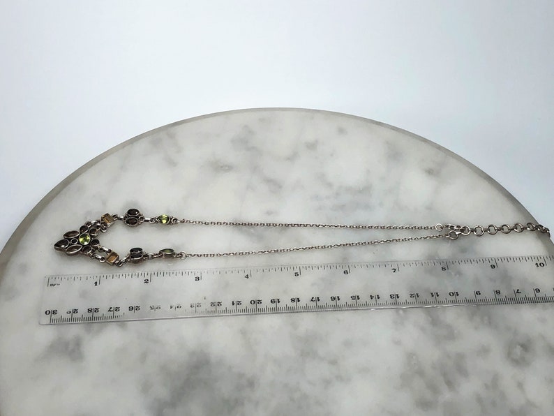 India Neutral Colors Smokey Quartz Citrine Multi Gemstone Necklace Peridot Bezel Set Adjustable Length 16 to 19 inches long