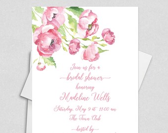 Bridal Shower Invitation, Pink Peony Floral Bridal shower, Bridal Shower, Bridal Brunch Invite, Bridal Luncheon, Wedding Shower Invitation