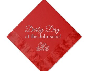 Kentucky Derby Personalized Napkins, Custom Cocktail Napkins for a Derby Party, 100 Napkins, Run for the Roses, Derby Party Napkins, Red