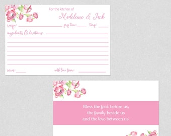 Peony Personalized Recipe Cards, Bridal Shower Recipe Cards, Recipe Cards for the Bride and Groom, 25 Printed Cards, Floral Recipe Cards