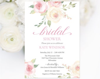 Blush Pink Floral Bridal Shower Invitation: Printed Cards