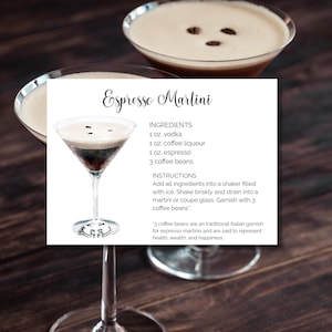 Scheda ricetta modificabile Espresso Martini, Scheda ricetta modificabile Cocktail, Espresso Martini, Scheda ricetta Cocktail, Modello modificabile, Etichetta regalo