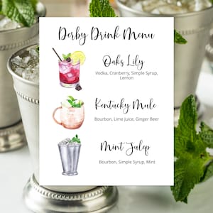 Cartello modificabile per drink del Kentucky Derby, cartello per menu cocktail Derby 8x10, stampa a casa cartello per drink Derby