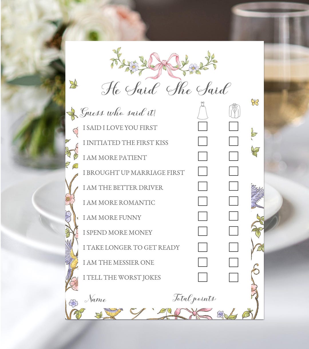 He Said She Said Bridal Shower Game, Editable He Said She Said Game ...