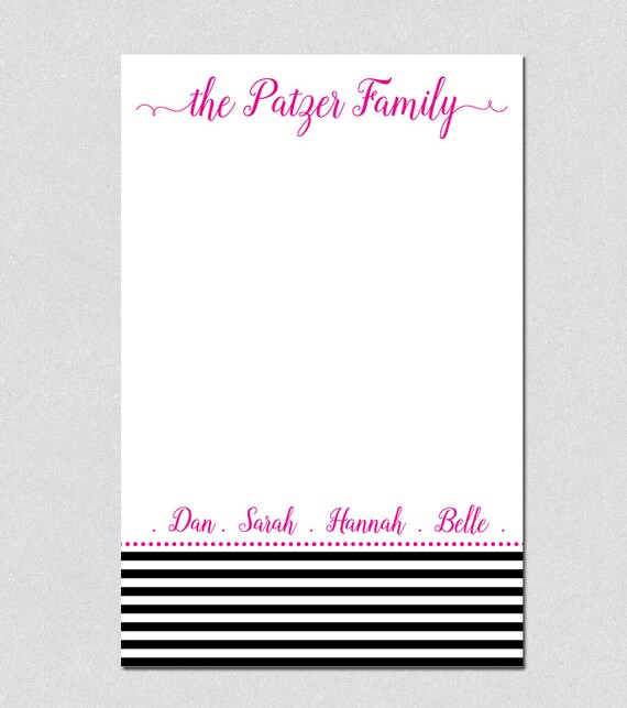 Family Personalized Notepad Black and white stripe memo pad Etsy