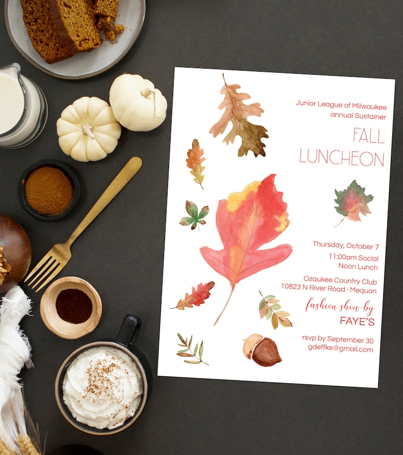Fall Party Invitation, Falling leaves Party Invitation, Engagement Party, Cocktail Party. Couples shower invitation, Fall Bridal Shower image 1