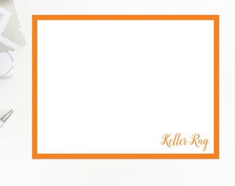 Orange Border Personalized Note Cards, Modern Scripted Personalized Stationery Note Cards, Classic Border Note Card with Envelopes, Gifts