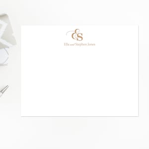 Couples Note Cards with interlocking initials and names, Couples Thank You Notes, Modern Personalized Note Cards, Formal Family Stationery