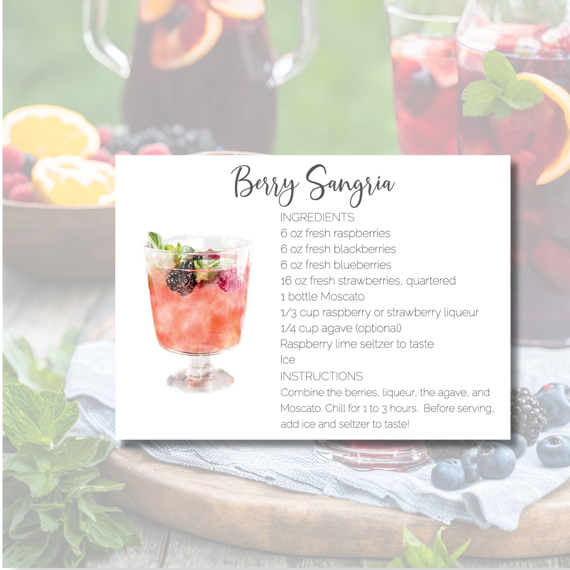 Sangria Cocktail Recipe Card, Printed Card 120lb. Stock, Red Sangria ...