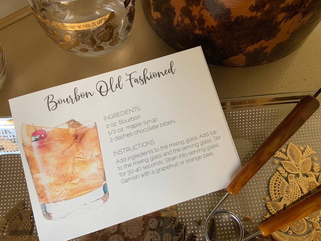 Cocktail Recipe Card Old Fashioned Cocktail Recipe Card Etsy