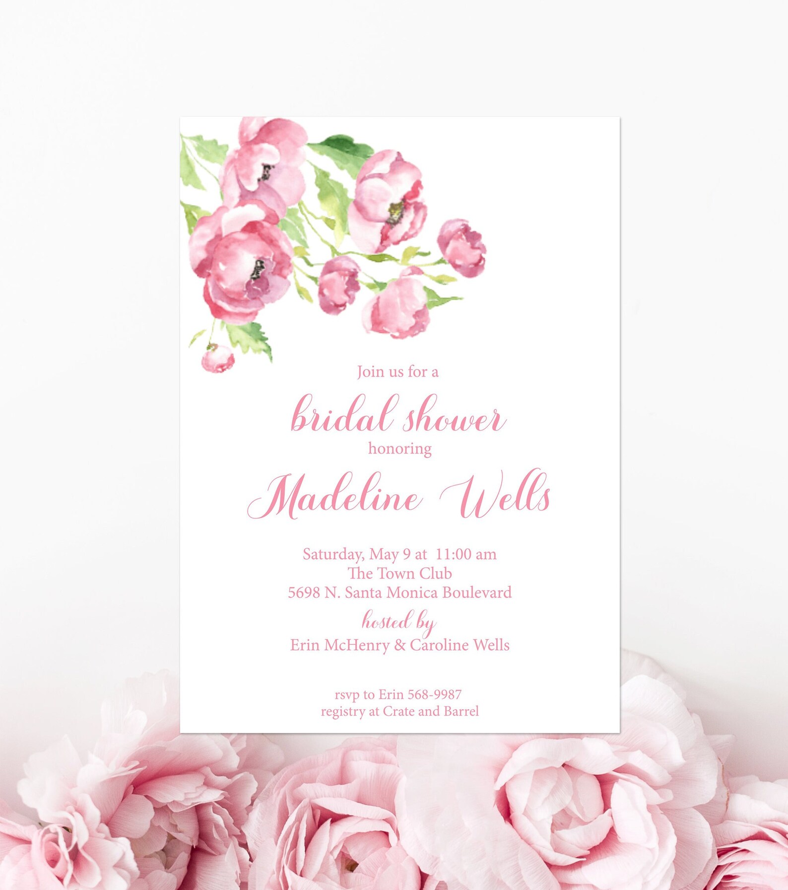 Editable Bridal Shower Invitation, Print at Home, Pink Peony Invitation