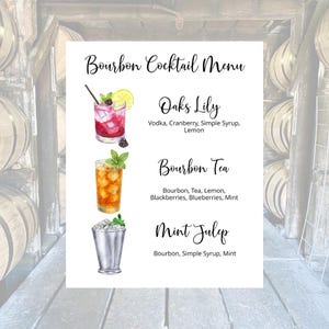 Insegna modificabile per cocktail Bourbon, insegna per menu Bourbon, Mint Julep, Oaks Lily, tè Bourbon, stampa a casa e scarica, modello modificabile
