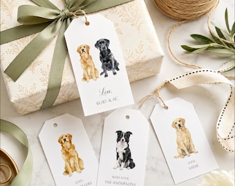 Dog Gift Tags Personalized, Dog Lover Stationery, Most Breeds available, 24 Tags