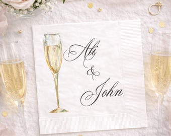 Personalized Cocktail Napkins: Champagne Glass, Engagement Party, Couples Shower Custom Napkins, (100 Count)