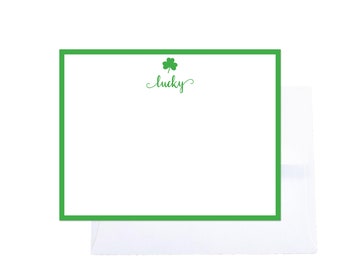 Shamrock Note Cards, 10 Cards, Green Border Note Card, Lucky Shamrock Notes, Irish Note Cards, St. Patrick's Day Note Cards, Flat Note Cards