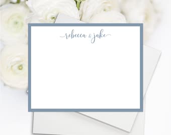 Dusty Blue Couples Note Cards: Personalized Stationery
