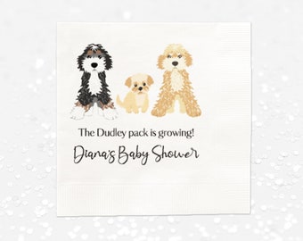 Puppy Baby Shower Personalized Napkins, 100 Personalized Baby Shower Napkins, Animal Baby Shower, Dog Baby Shower Theme, Pack is Growing