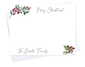 Holly Flat Note Card, Christmas Note Card, Christmas Gifts, Personalized Stationery, Holly Holiday Note Cards, Holly Notecards, Hostess Gift