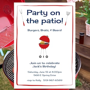 Summer Backyard Party Editable Invitation, Barbecue Invite Download, Summer Birthday Party, Red Grill Cookout Burgers, Beers, Brats, Bourbon