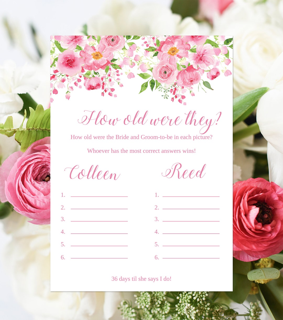 Guess Their Age Game, Guess the Age of the Bride and Groom Bridal ...
