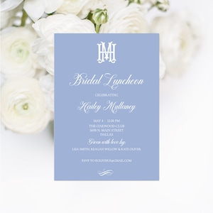 French Blue Bridal Shower Invitation, Dusty Blue Wedding Shower, Monogram Bridal Shower Invitation, Formal Bridal Shower Invitation, Luxury