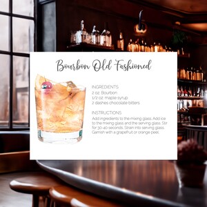 Cocktail Recipe Card, Old Fashioned Cocktail Recipe Card, Bourbon Old Fashioned, Printed  120lb Card Stock, Gifts, Bourbon Lover, Gift Tag