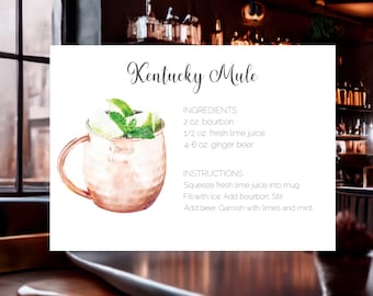 Kentucky Bourbon Mule Cocktail Recipe Card, Cocktail Gift Tag, Printed Card, Bourbon Mule Cocktail Recipe, Kentucky Derby, Stock the Bar