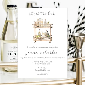 Editable Stock the Bar Couples Shower Invitation, Print at Home, Engagement Party Invitation Template, Stock the Bar Party, Bar Cart Invite
