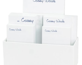 Personalized tablet set with 7 note pads in linen holder, 100 sheets per notepad, Personalized with name and choice of ink color, great gift
