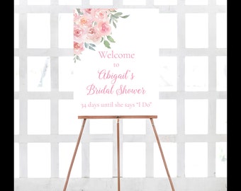 Pink Roses Bridal Shower Editable Sign, Pink Bridal Shower Sign, Template Bridal Shower Sign, Editable Sign, Print at Home, Digital Download