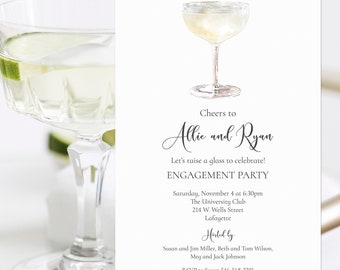 Coupe Glass Cocktail Party Invitation, Engagement Party Invitation, Couples Shower Invitation, Cocktail Party Invitation, Anniversary Invite
