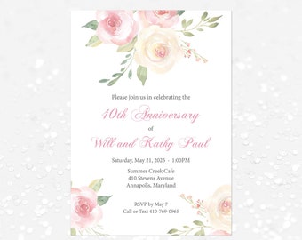 Anniversary Party Invitation, 30th Anniversary, 40th Anniversary, 50th Anniversary Party Invitation, 60th Anniversary, Roses Invitation