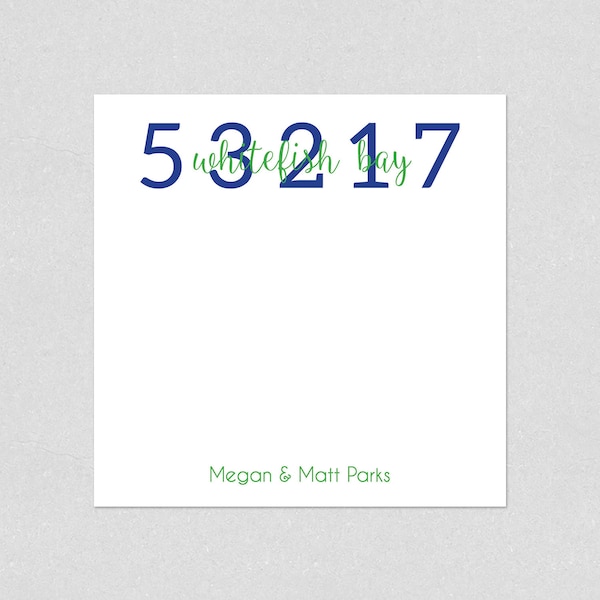 Zip Code, City Memo Pad, Family Note Pad, Personalized NotePad, Square Memo Pad, Custom Personalized Gifts, Stationery, Zip Code Notepad