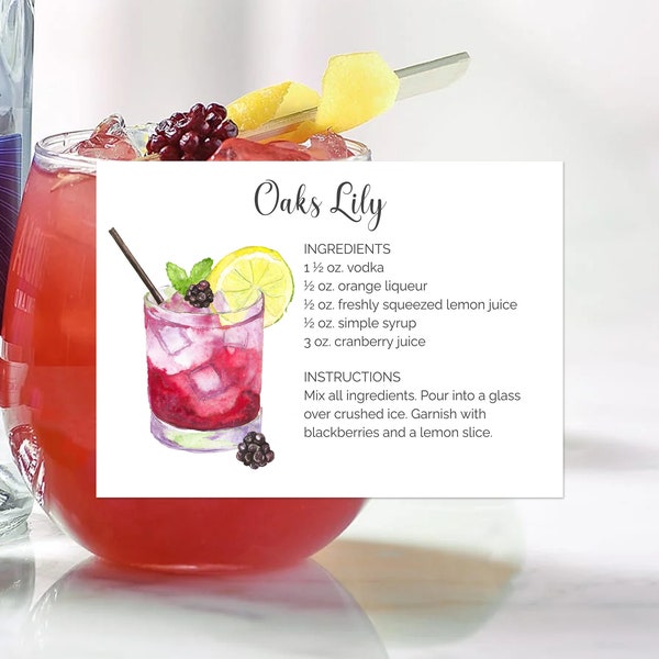 Oaks Lily Cocktail Recipe Card, Printed Card 120lb. Stock, Kentucky Derby Party, Vodka Cocktail Recipe, Hostess Gifts, Oaks Lily Cocktails