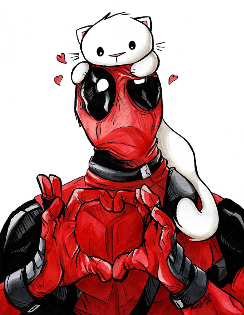 Deadpool Kitty Art Print 8.5x11 Cat Marvel Comic Art for Etsy