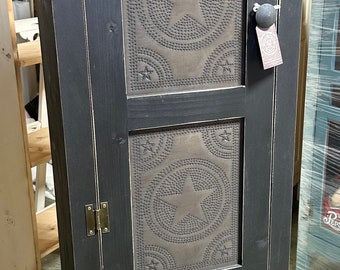 READY TO GO! Discounted! Single 3-Punch Tin/ Primitive Pie Safe w/ blackened classic star punched tin