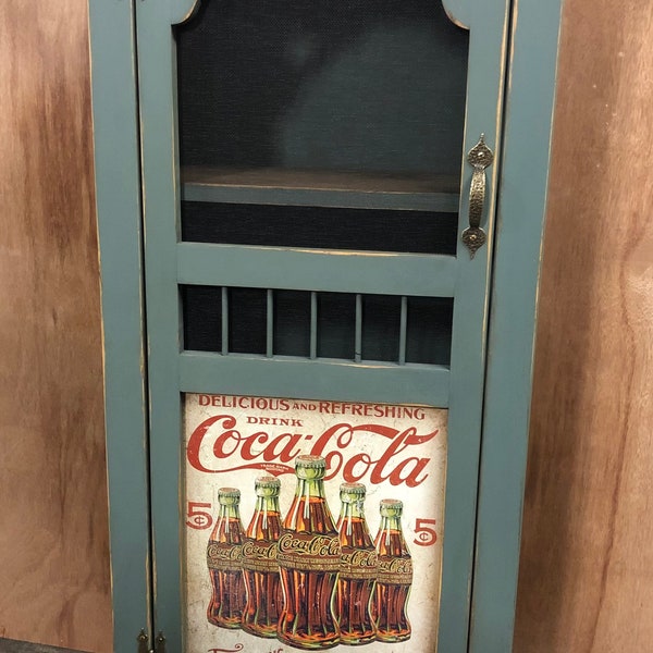 Single Old Fashion Jelly / Pie Safe Cabinet with Advertising Tin