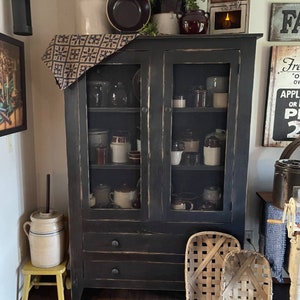 Primitive Farmhouse Pie Safe Two Drawers / 72 Tall / Extra Deep Shelf Option / Nylon Screen, Punched Tins, Raised Panel,Or Flat Panel Door image 1