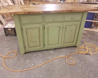 Butcher Block Top Rustic Primitive Kitchen Island