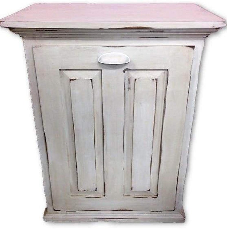 Primitive Trash Bin / Tilt Out / Raised Panel Door Rustic White