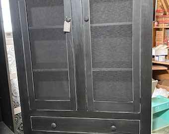 READY TO Go! DISCOUNTED!!Primitive Farmhouse Two Drawers / 72” Tall / 15” Deep Shelf Option / Nylon Screen Door