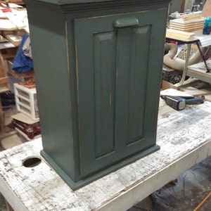 Primitive Trash Bin / Tilt Out / Raised Panel Door Cupboard Blue