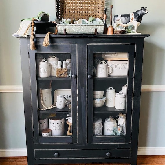Vintage Farmhouse Pie Safe Cabinet Screen or Punched Tin Doors W