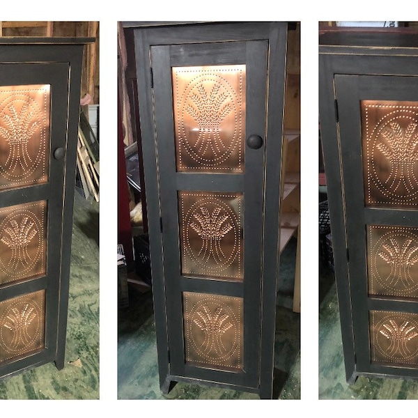 Primitive Farmhouse Single Door Punched Tin Pie Safe