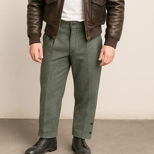 Vintage Wool Army Pants  Green Military Trousers, Classic High Waist Wool Field Pants