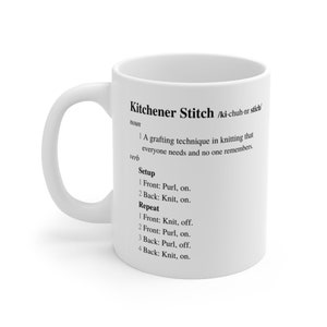 Kitchener Stitch Mug, Dictionary Mug, Knitting Mug, Coffee Cup, Mug 11oz