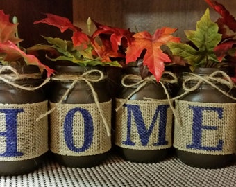 HOME Mason Jars, Home Decor Set, House Warming Gift, New Home Decor, Fall Decor, Thanksgiving Centerpiece, Rustic, Country, Autumn, Harvest