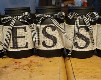 BLESSED Mason Jars, Buffalo Plaid, Home Decor Set, Fall Decor, Thanksgiving, CHRISTmas Rustic, Country, Wedding, Autumn, Harvest, Faith