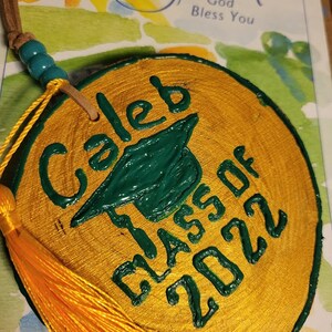 Wood Slice Personalized Keepsake Graduation Ornament, Hand Painted Cap W/ Name And Year In Your Choice Of School Colors, Christmas, Birthday