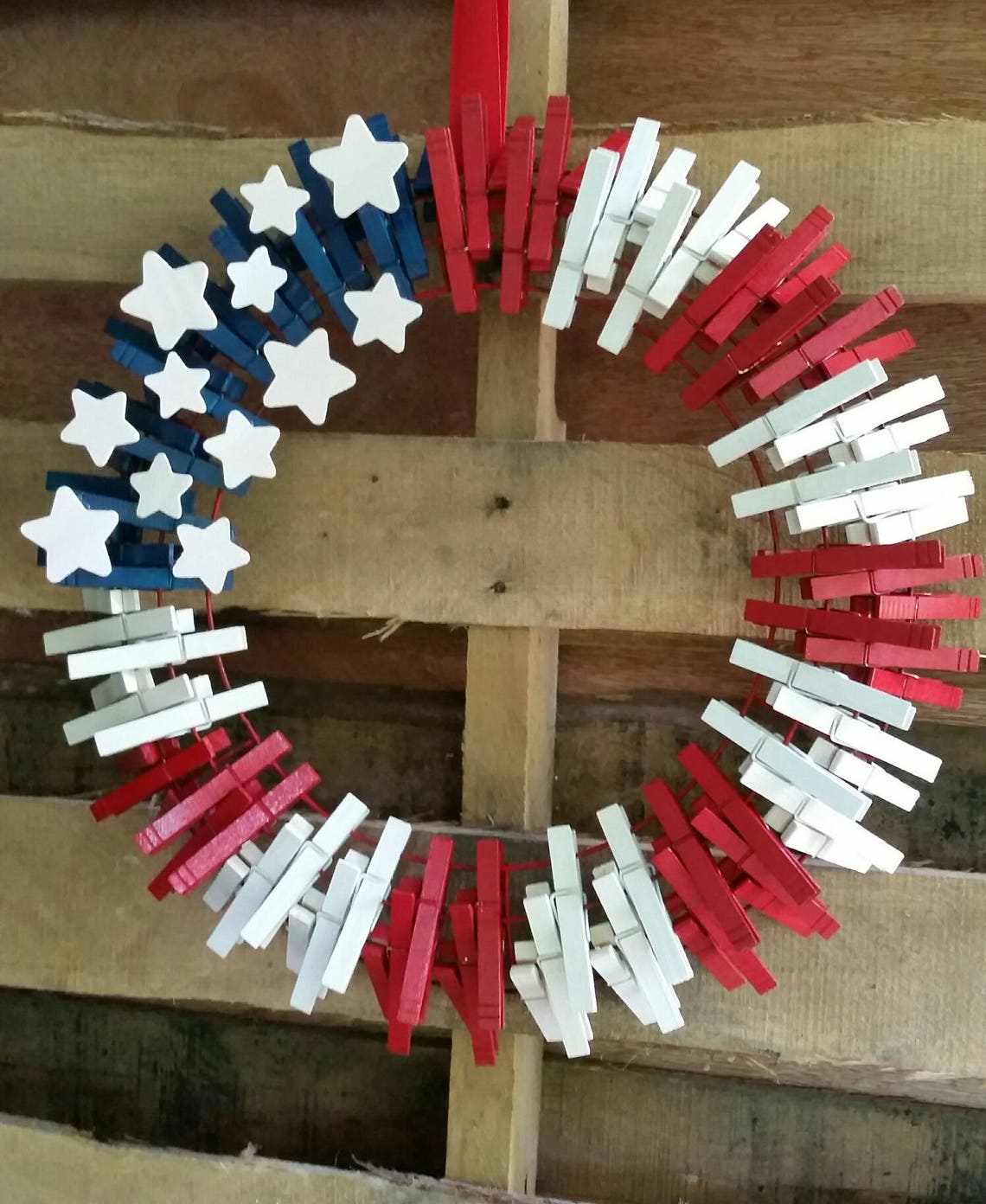 All-american Clothespin Wreath, Patriotic, Red, White, and Blue, USA ...